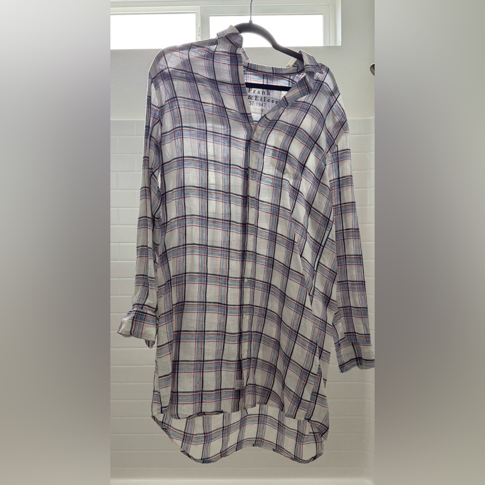 Frank & Eileen White Shirt Dress with Red and Blue Plaid. Size S. NWOT.